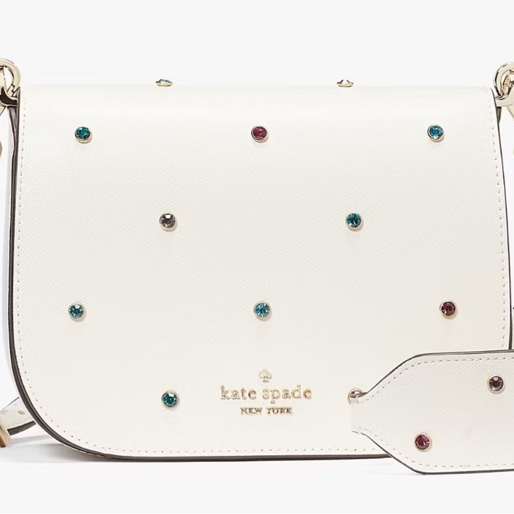 Kate Spade White Crossbody Bag with Gem Accents